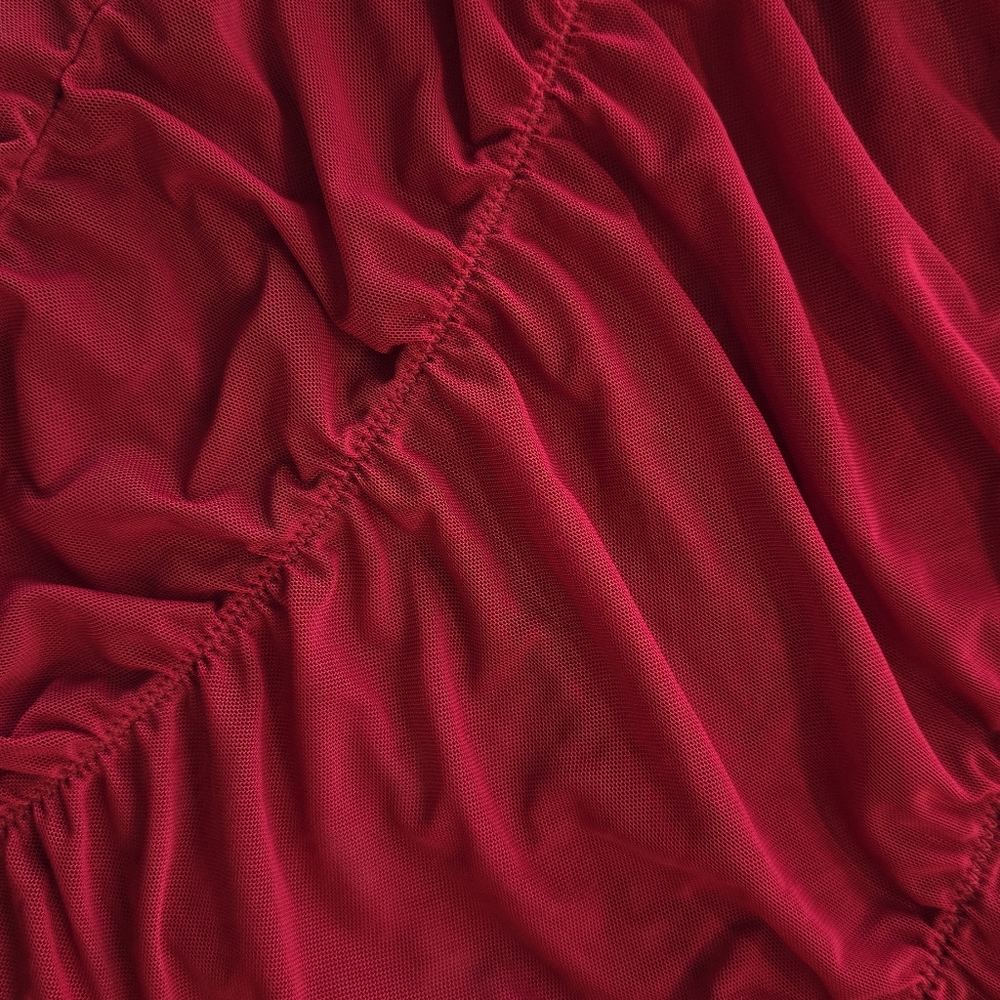 Red Ruched Mesh Chemise - Picture 4 of 5